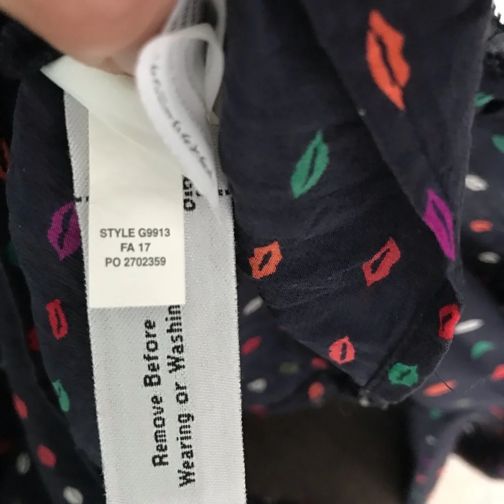 J. Crew Ruffle-neck Silk Top Lips Print